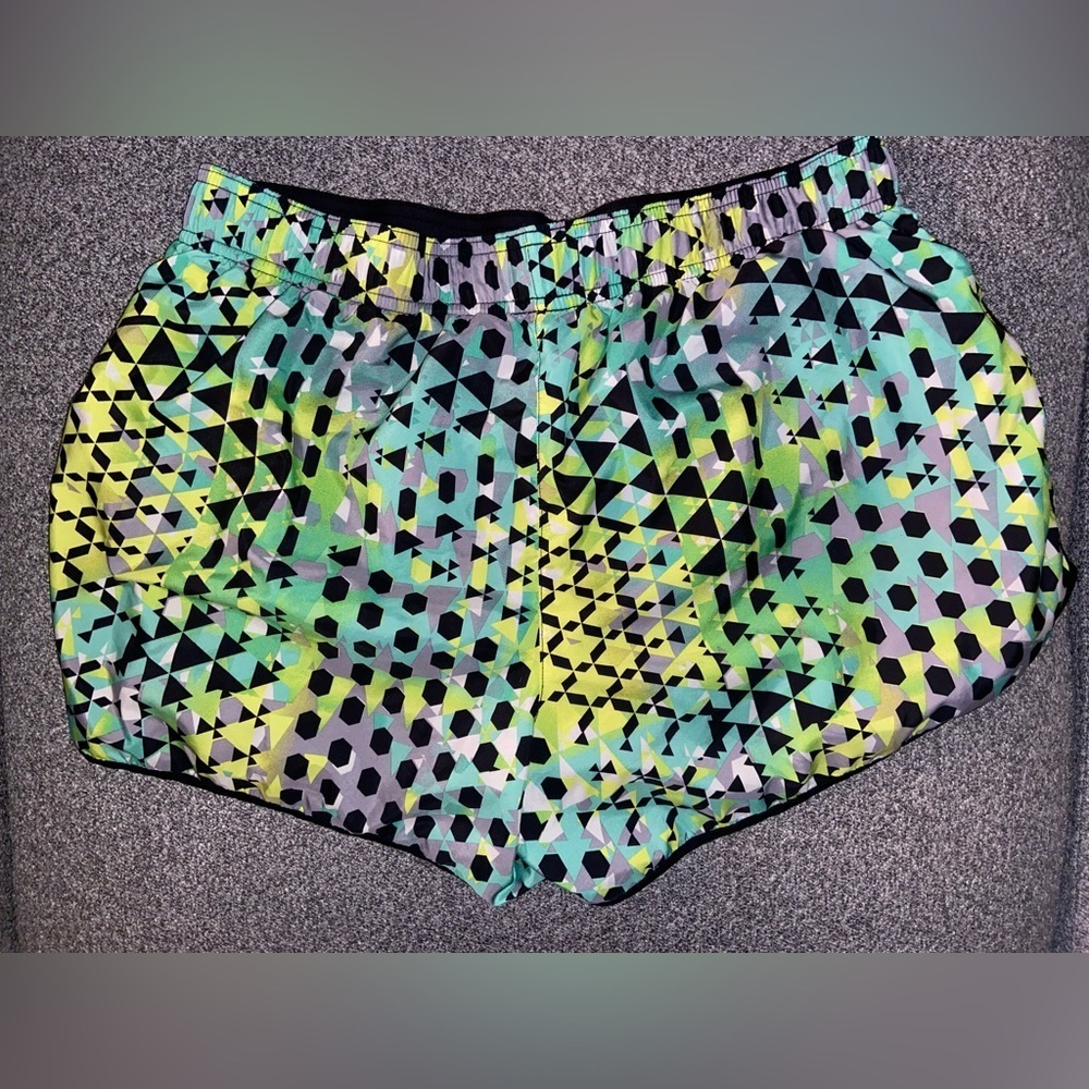 Victoria Sport Blue and Green Geometric Patterned Women's Large Athletic Shorts - Picture 2 of 6